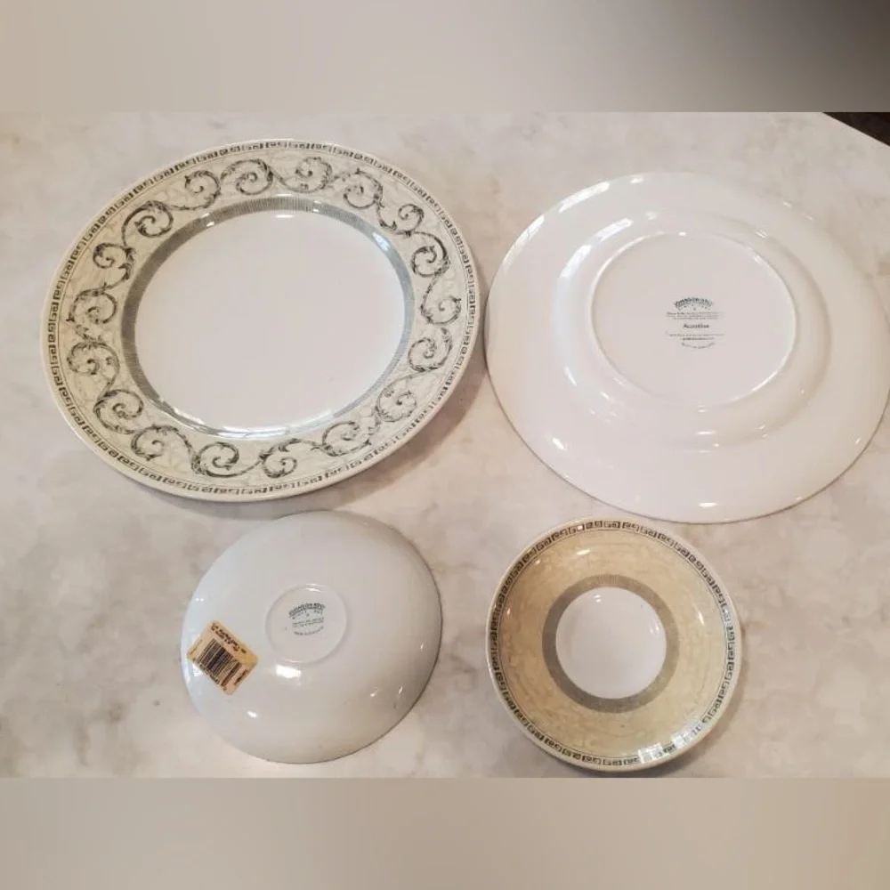2  Acanthus by Johnson Bros. large dinner plates 11” & 2 saucers